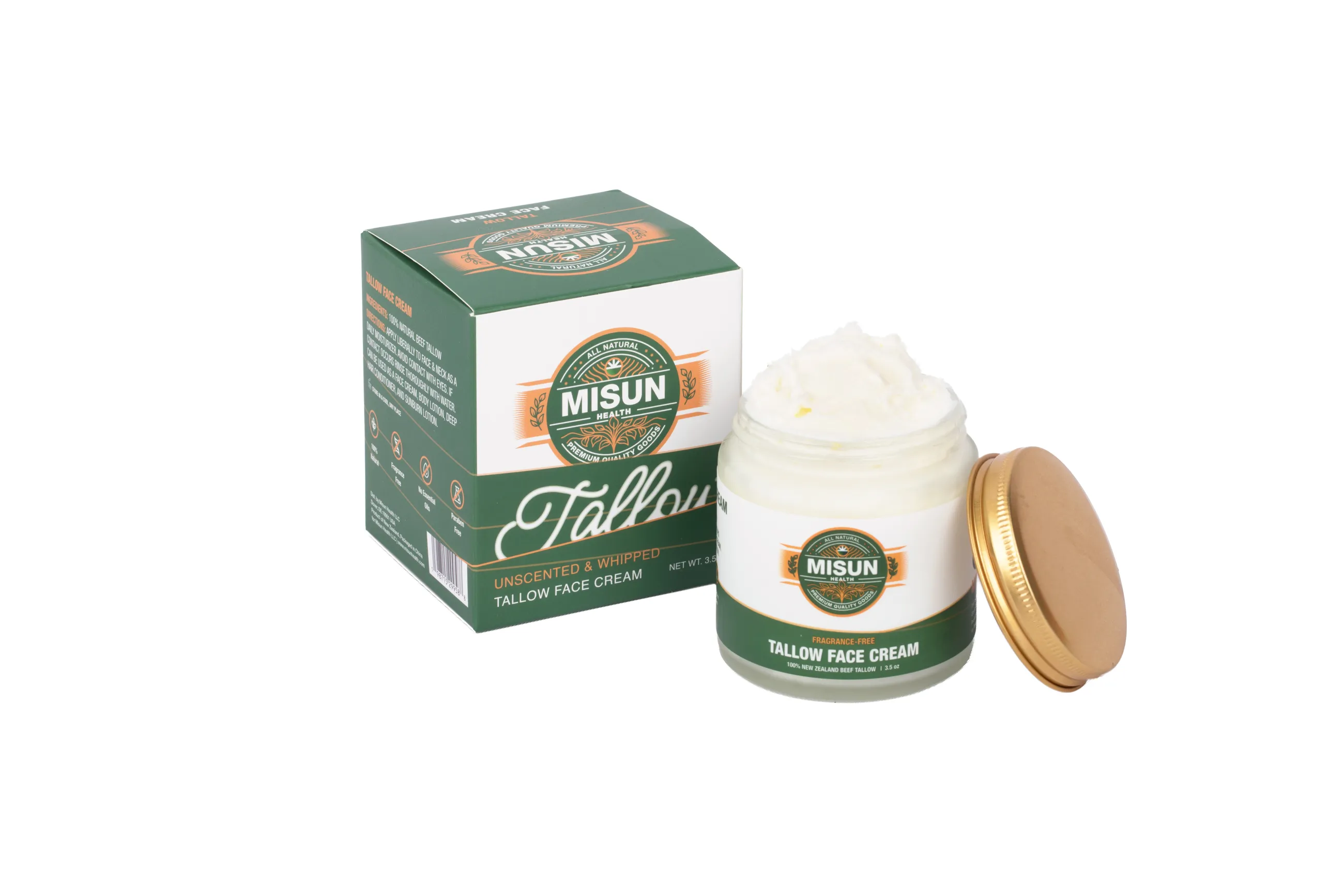 Misun Health whipped tallow cream jar beside its package
