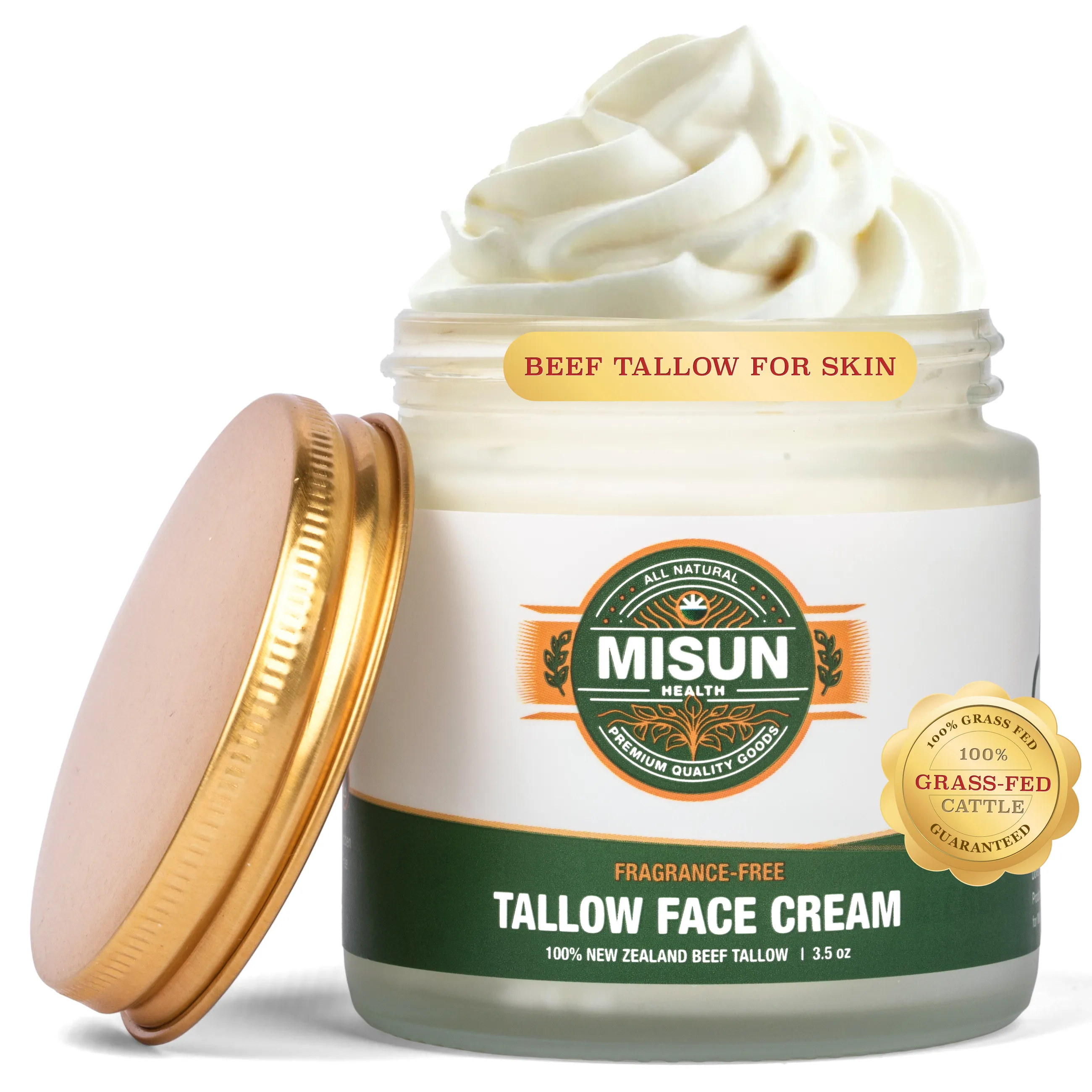 Misun Health whipped tallow cream jar with front label badges